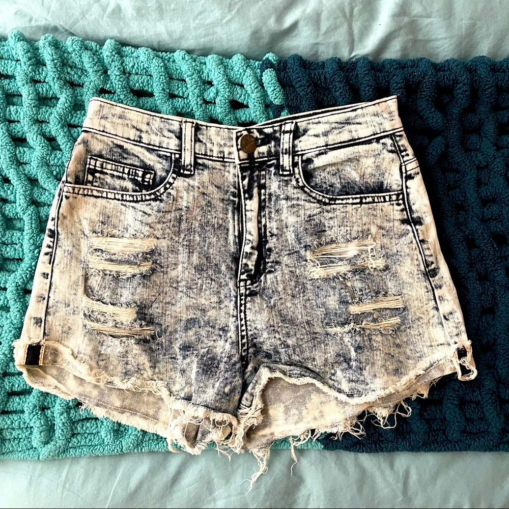 Acid-Wash Distressed Highrise Shorts
